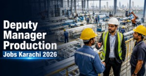 Deputy Manager Production supervising plastic manufacturing operations at a modern factory in Karachi Pakistan 2026