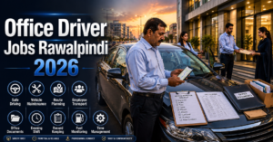 Office Driver Jobs Rawalpindi 2026 showing a professional office driver preparing a company vehicle for an evening shift